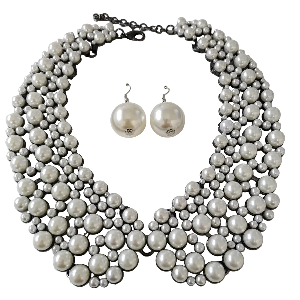 Crystal Multilayer Imitation Pearls Large Collar Choker Earring