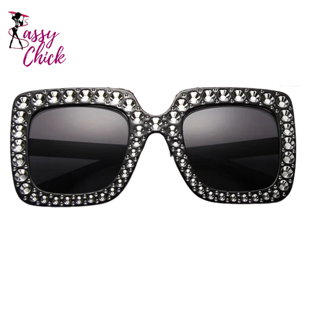 Crystal Oversized Diamond Sunglasses Sassy Chick Logo