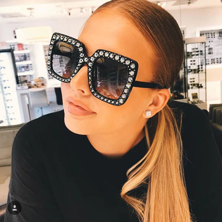 Model using Crystal Oversized Diamond Sunglasses