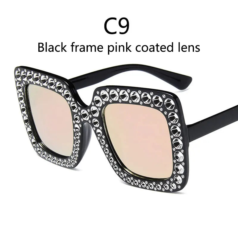 Pink lens Crystal Oversized Diamond Sunglasses