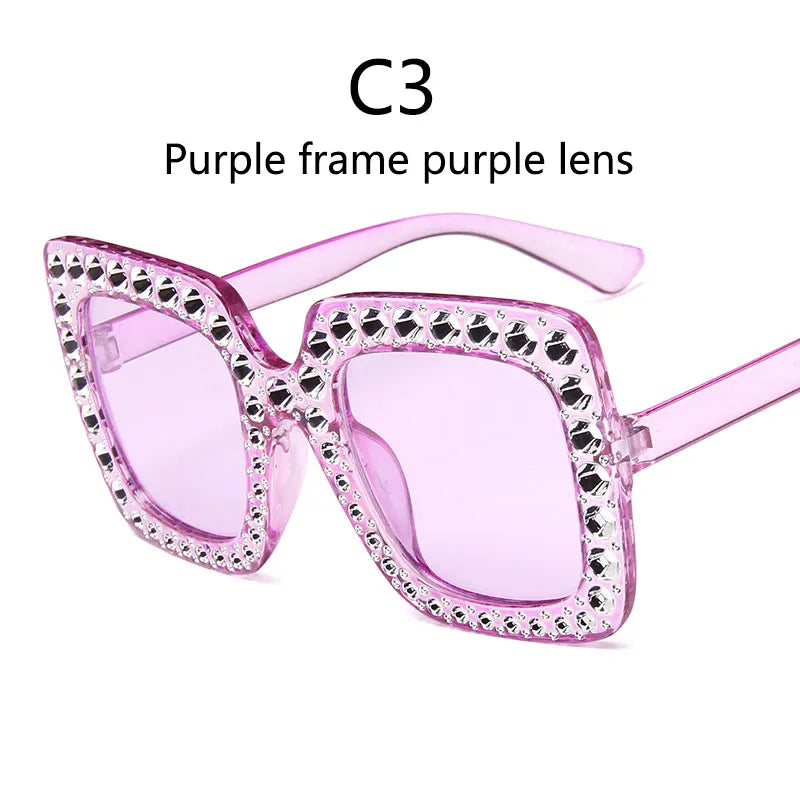 Purple lens Crystal Oversized Diamond Sunglasses