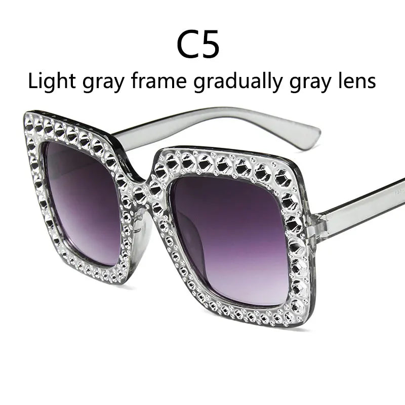 Gray lens Crystal Oversized Diamond Sunglasses