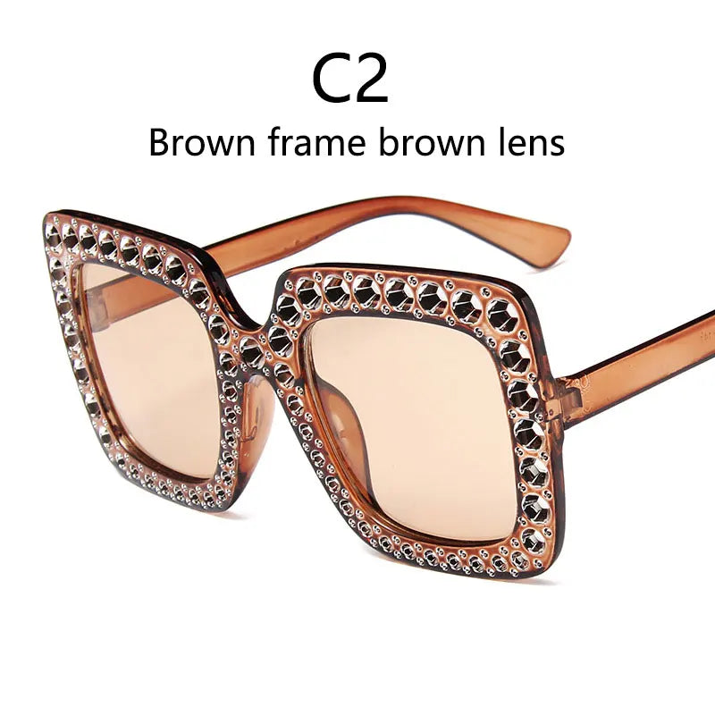 Brown Len Crystal Oversized Diamond Sunglasses