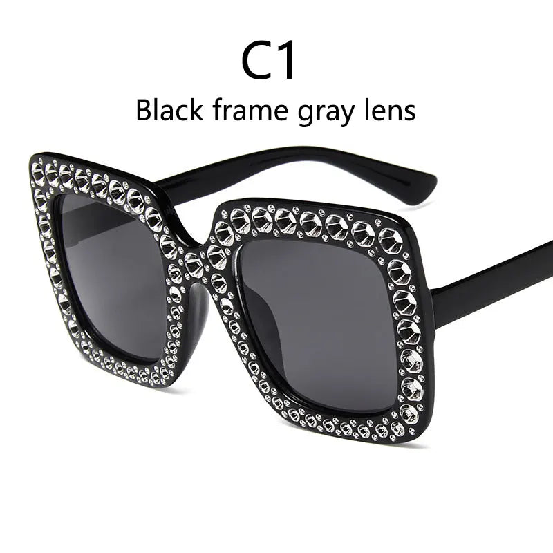 Gray lens Crystal Oversized Diamond Sunglasses