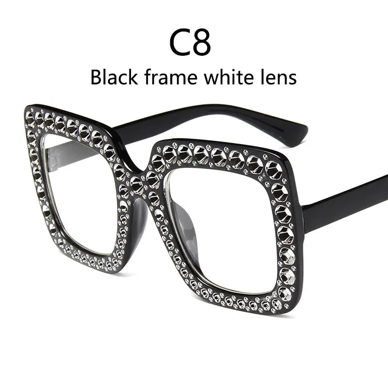 Clear lens Crystal Oversized Diamond Sunglasses