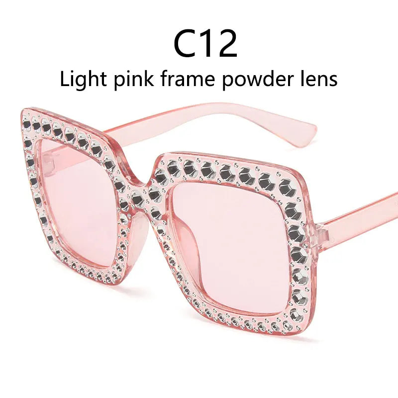 light pink Crystal Oversized Diamond Sunglasses