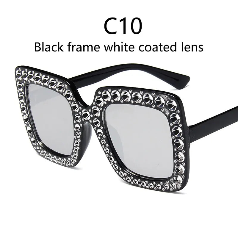 White coated lens Crystal Oversized Diamond Sunglasses