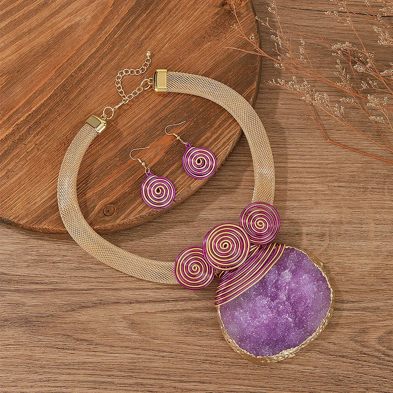 purple Crystal Rhinestone Aluminum Wire Necklace