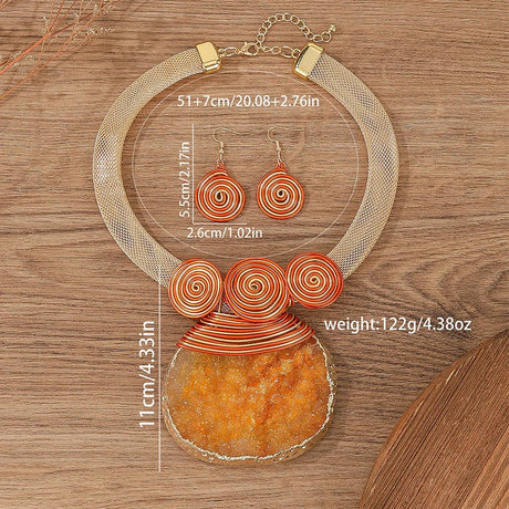 orange Crystal Rhinestone Aluminum Wire Necklace
