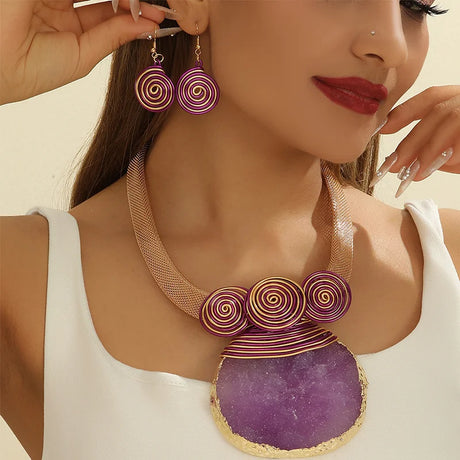 purple Crystal Rhinestone Aluminum Wire Necklace