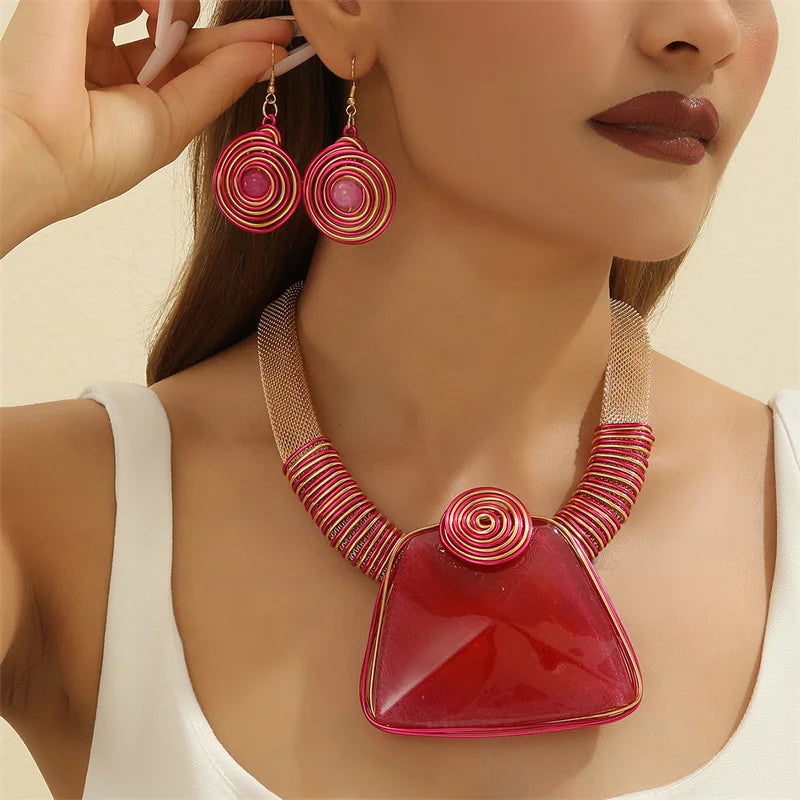Red Crystal Rhinestone Lantern Chain Jewelry Set