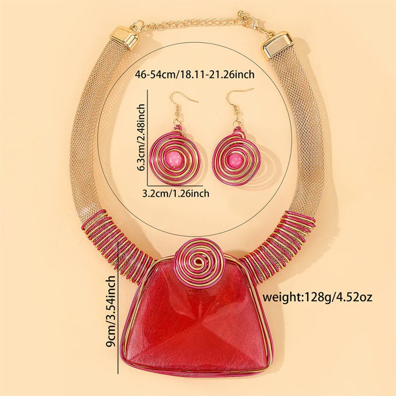 red Crystal Rhinestone Lantern Chain Jewelry Set