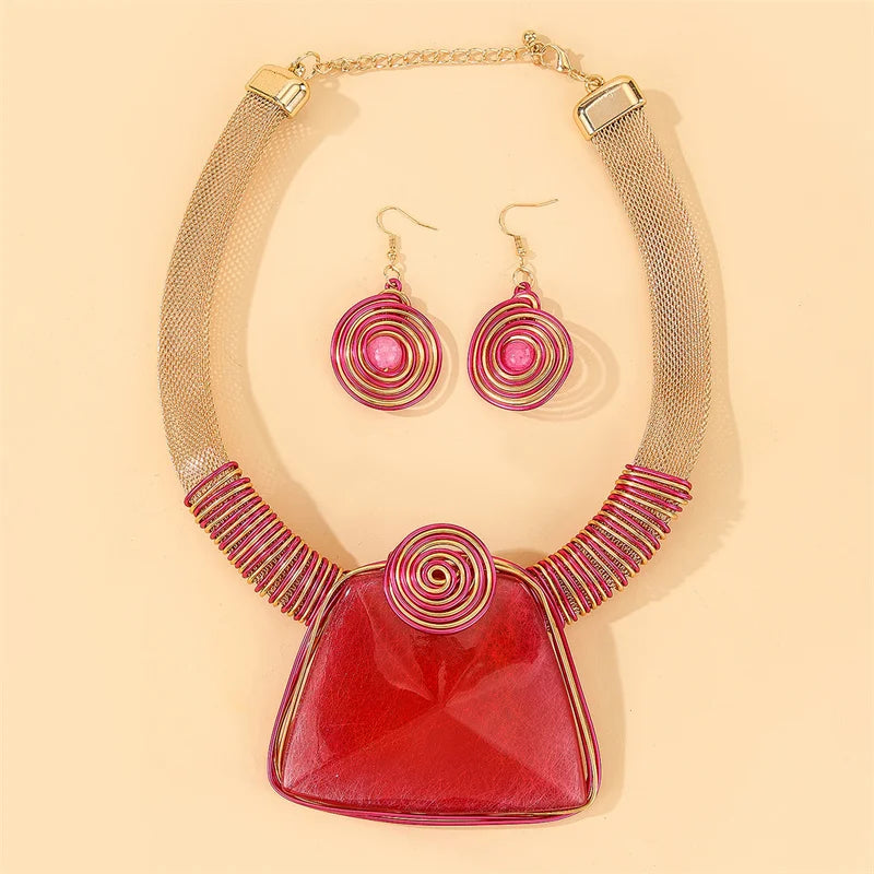 Red Crystal Rhinestone Lantern Chain Jewelry Set