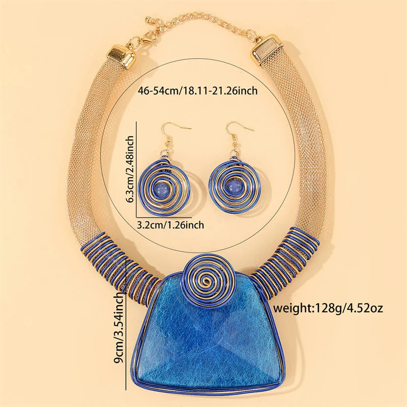Blue Crystal Rhinestone Lantern Chain Jewelry Set