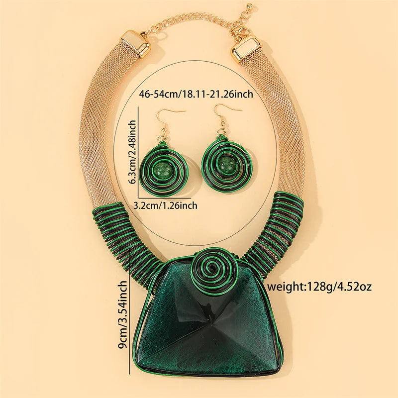 Green Crystal Rhinestone Lantern Chain Jewelry Set