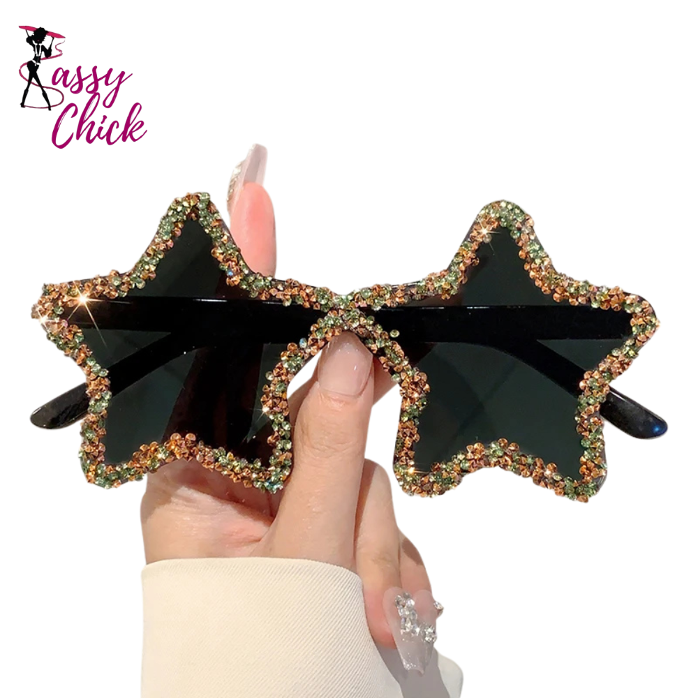 Crystal Star Shape Rhinestone Shiny Sunglasses Sassy Chick Logo