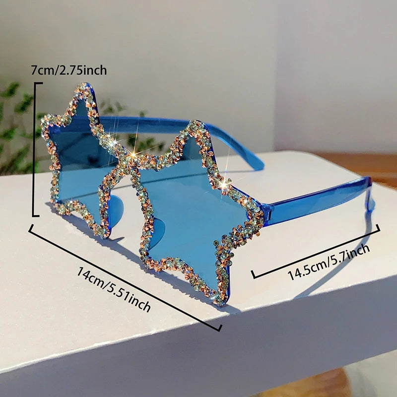 Size of Crystal Star Shape Rhinestone Shiny Sunglasses