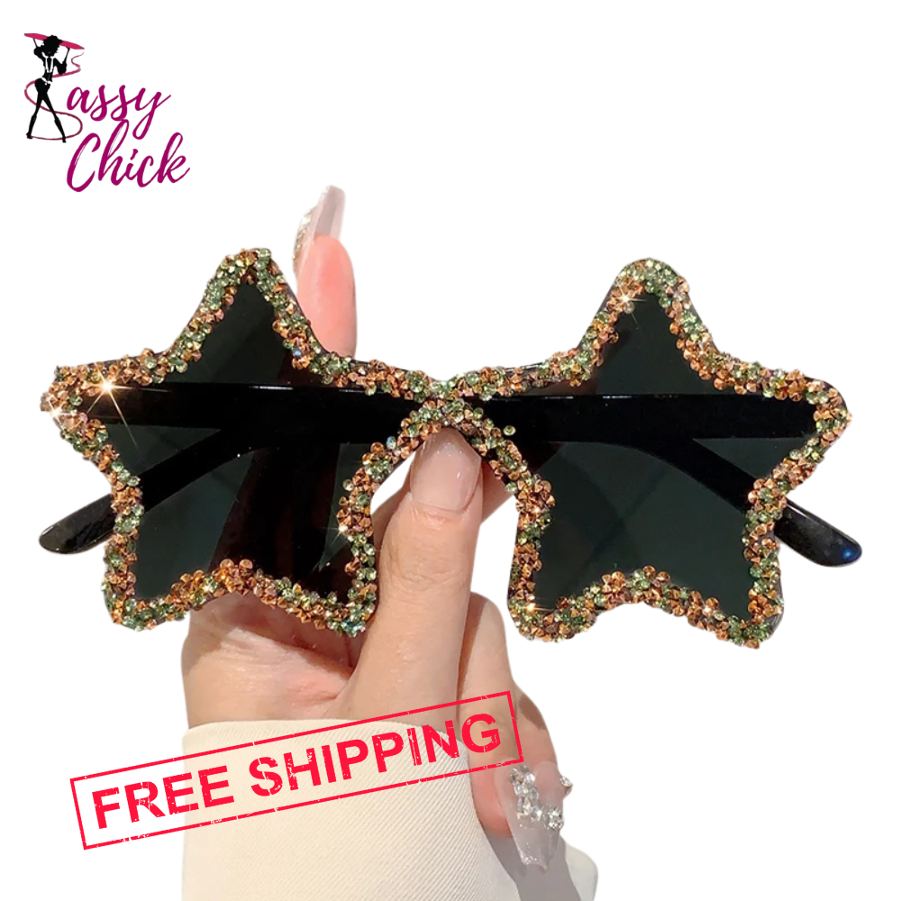 Crystal Star Shape Rhinestone Shiny Sunglasses Sassy Chick Logo
