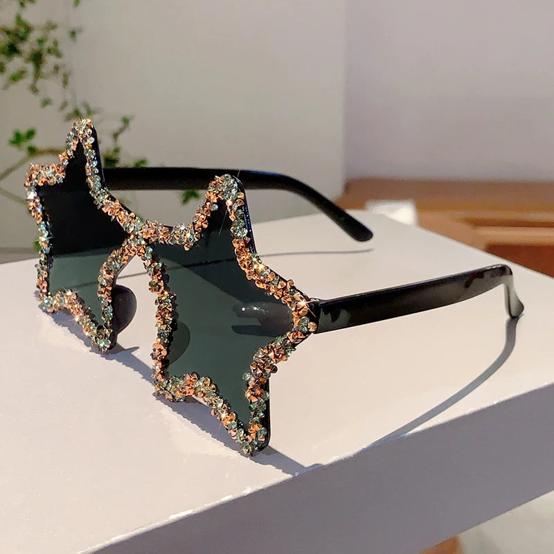 Black Crystal Star Shape Rhinestone Shiny Sunglasses