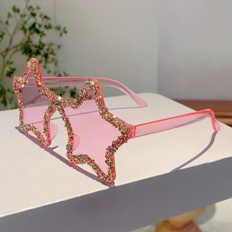 Pink Crystal Star Shape Rhinestone Shiny Sunglasses