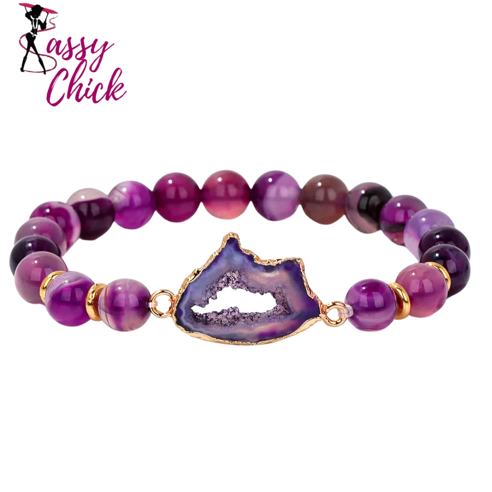 Crystal Stone Striped Agates Beaded Bracelets Sassy Chick Logo