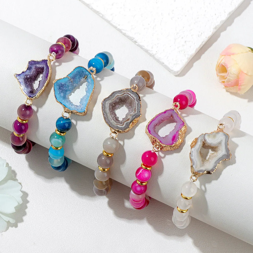 collection of Crystal Stone Striped Agates Beaded Bracelets