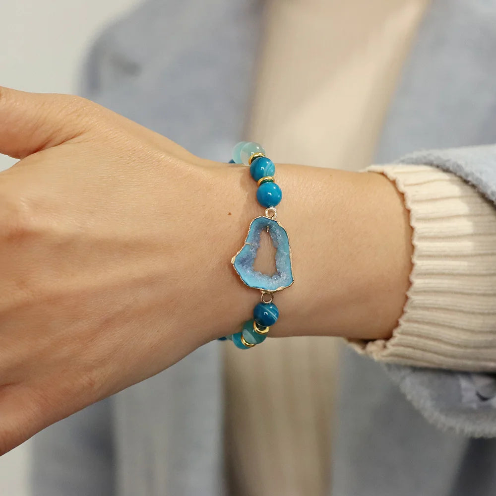 Crystal Stone Striped Agates Beaded Bracelets blue