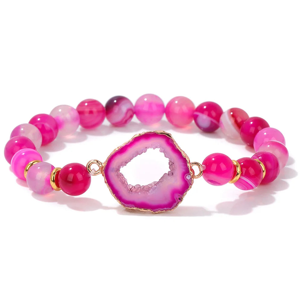 Crystal Stone Striped Agates Beaded Bracelets pink