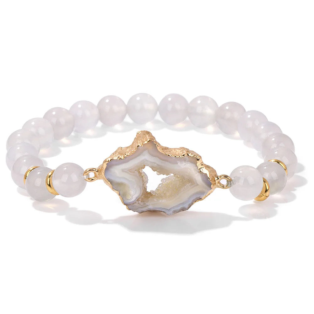 Crystal Stone Striped Agates Beaded Bracelets white