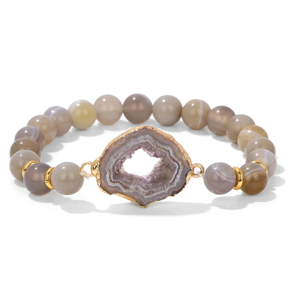 Crystal Stone Striped Agates Beaded Bracelets brown