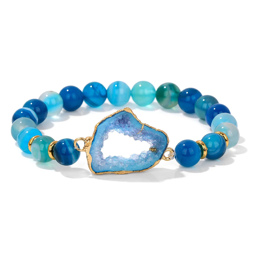 Crystal Stone Striped Agates Beaded Bracelets blue
