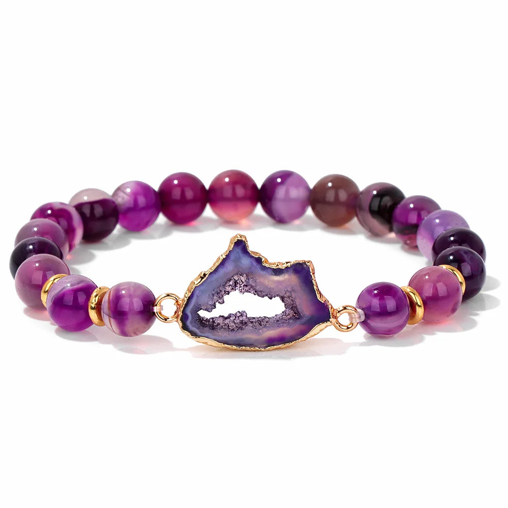 Crystal Stone Striped Agates Beaded Bracelets purple