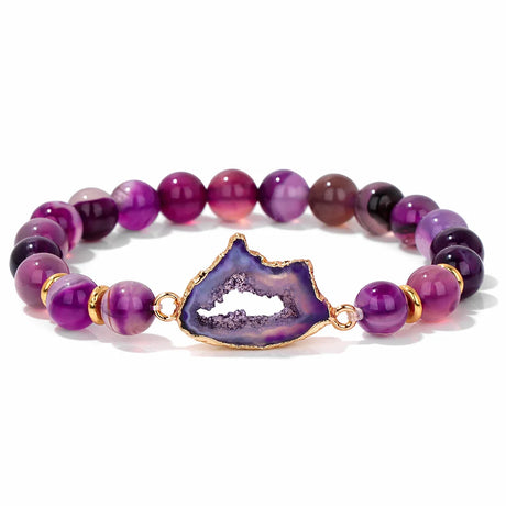 Crystal Stone Striped Agates Beaded Bracelets purple