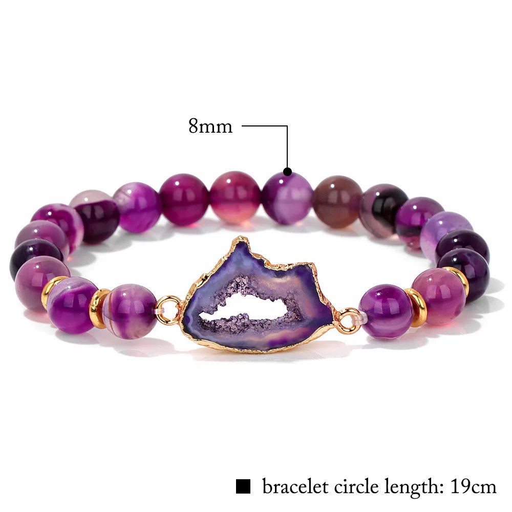 Crystal Stone Striped Agates Beaded Bracelets purple size