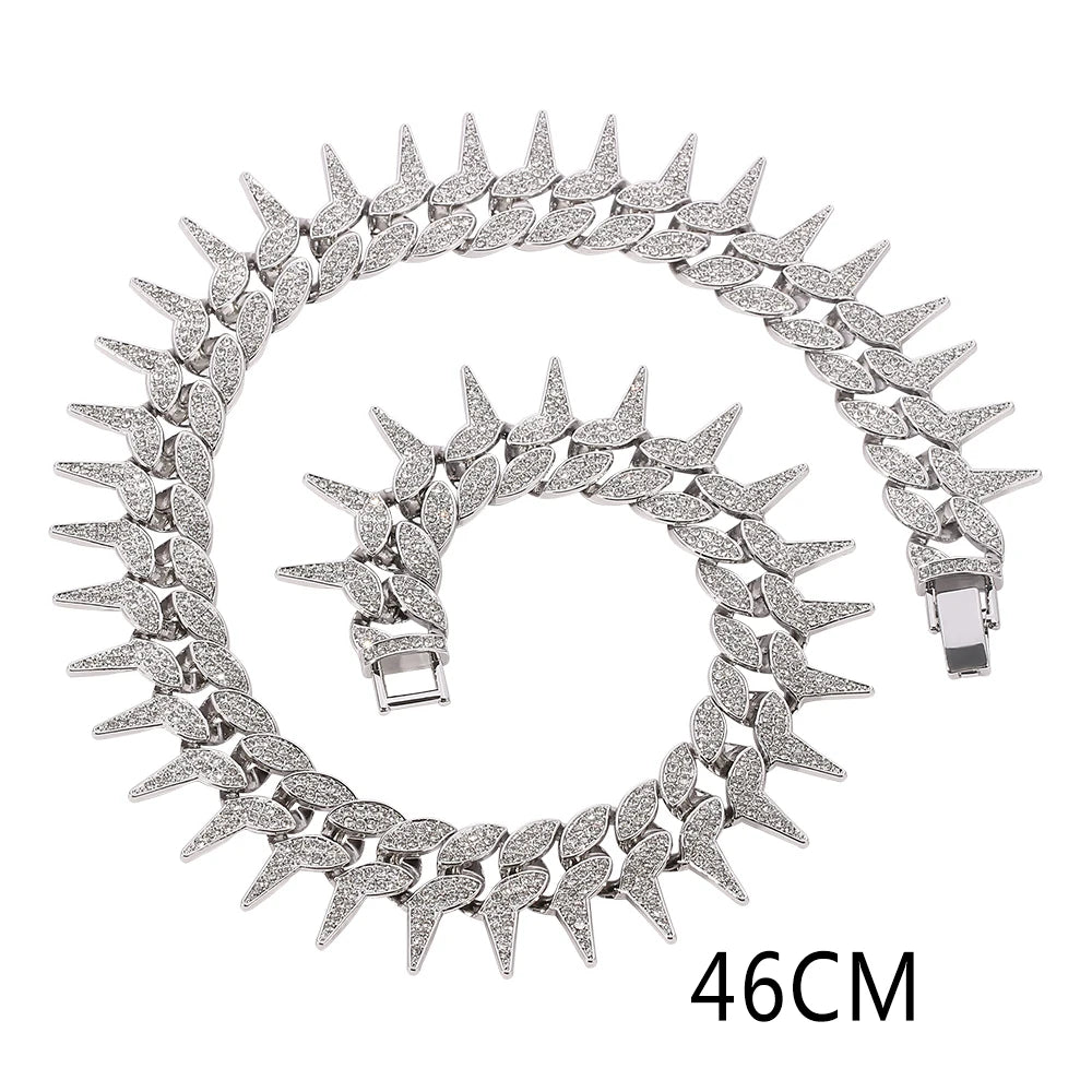 46cm Silver Cuban Hip Hop Rivet Gothic Spiked Charm Jewelry