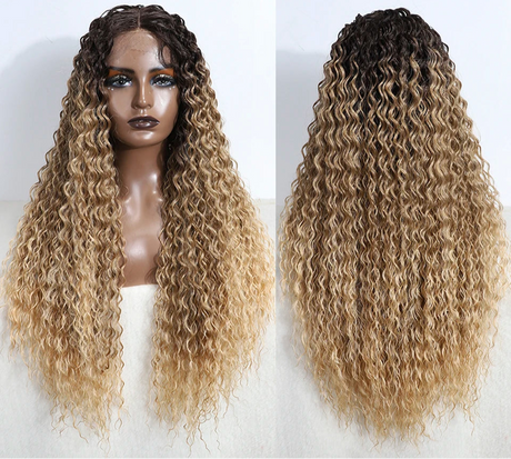 Curly 31 Inch Ombre Blonde Lace Front Wig black/ blonde