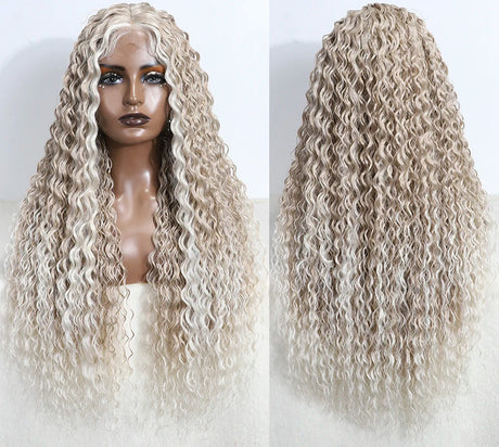 Curly 31 Inch Ombre Blonde Lace Front Wig white