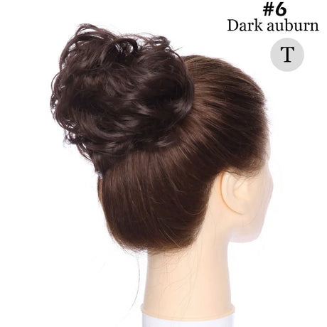 Curly Chignon Women Drawstring Ponytail Hairpieces Synthetic  Hair dark auburn