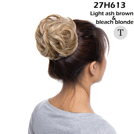 Curly Chignon Women Drawstring Ponytail Hairpieces Synthetic  Hair bleach blonde
