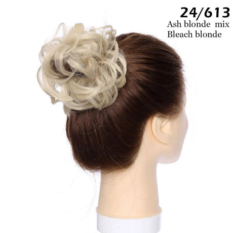 Curly Chignon Women Drawstring Ponytail Hairpieces Synthetic  Hair bleach blonde