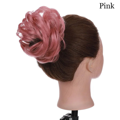 Curly Chignon Women Drawstring Ponytail Hairpieces Synthetic  Hair pink