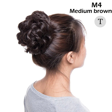 Curly Chignon Women Drawstring Ponytail Hairpieces Synthetic  Hair medium brown