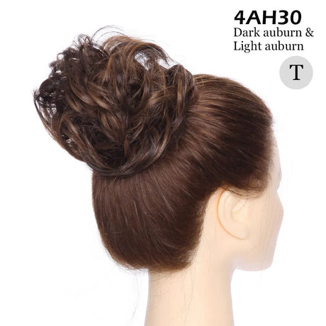 Curly Chignon Women Drawstring Ponytail Hairpieces Synthetic  Hair light auburn