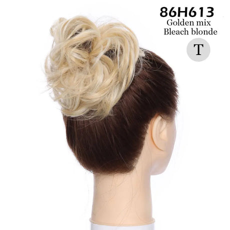 Curly Chignon Women Drawstring Ponytail Hairpieces Synthetic  Hair bleach blonde