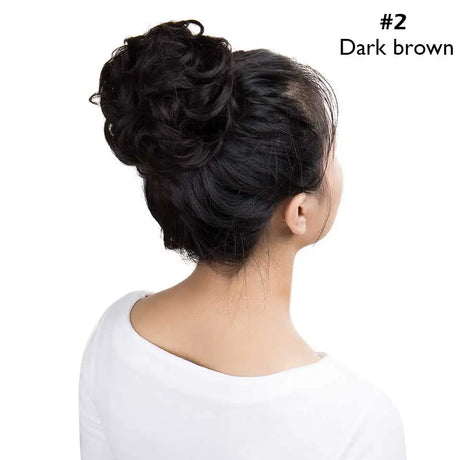 Curly Chignon Women Drawstring Ponytail Hairpieces Synthetic  Hair dark brown