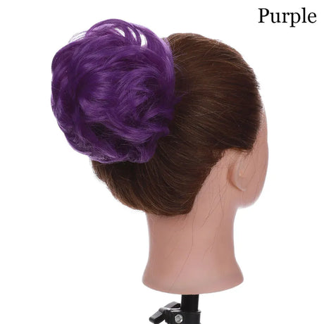 Curly Chignon Women Drawstring Ponytail Hairpieces Synthetic  Hair purple