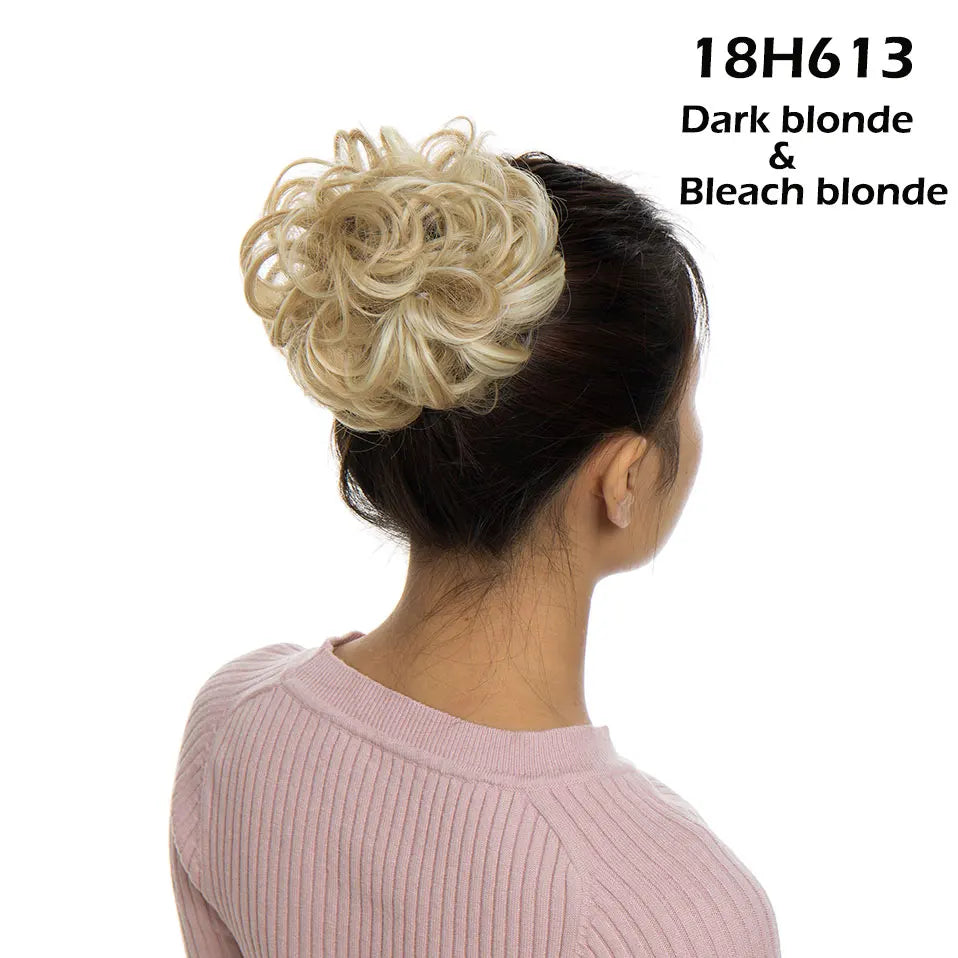 Curly Chignon Women Drawstring Ponytail Hairpieces Synthetic  Hair bleach blonde