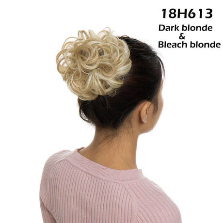 Curly Chignon Women Drawstring Ponytail Hairpieces Synthetic  Hair bleach blonde
