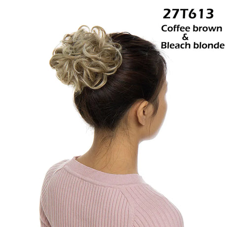 Curly Chignon Women Drawstring Ponytail Hairpieces Synthetic  Hair bleach blonde