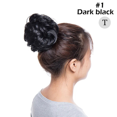 Curly Chignon Women Drawstring Ponytail Hairpieces Synthetic  Hair dark black